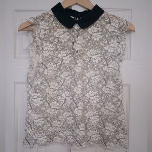 ZARA size L sheer lace cap sleeve top with Peter Pan collar. Great condition!